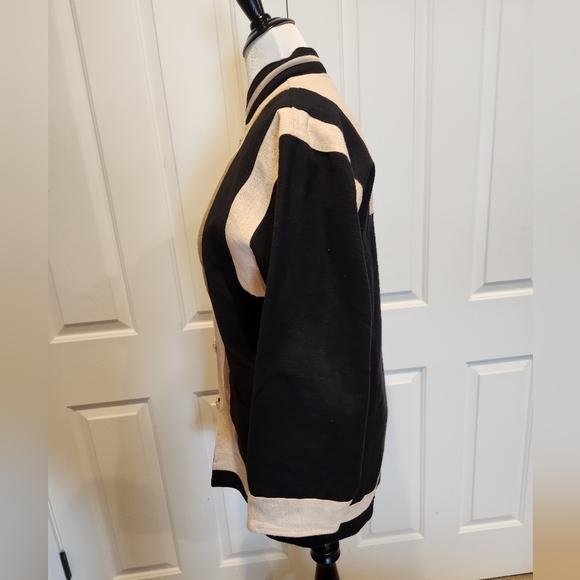 Venus imports duck canvas hemp cotton  blend jacket black cream Unisex Oversized - Picture 3 of 11